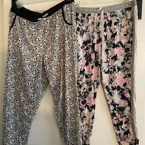 Womens Printed Pajama Pants Set - Gray and Pink